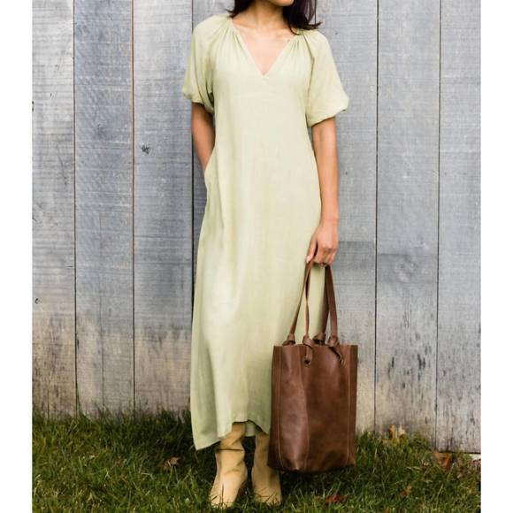 NEW ABLE amari puff sleeve maxi dress in pear - Picture 2 of 4